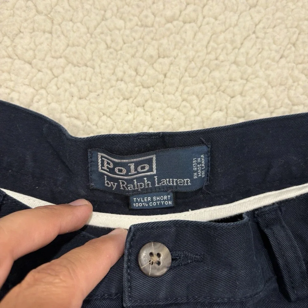 Polo Ralph Lauren Tyler Shorts Mens 36 Navy VTG Pleated Preppy Chino Nautical 9
